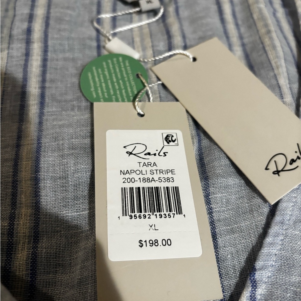 NWT XL Rails Tara Dress Napoli Stripe - linen blend, fully lined, flutter sleeve - Picture 3 of 6
